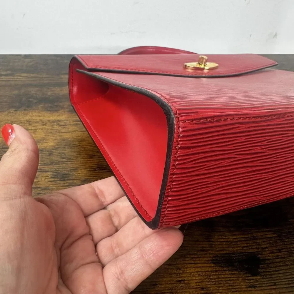 Louis Vuitton Malsherbes Vintage Epi Top Handle Bag Small Red Gold Tone